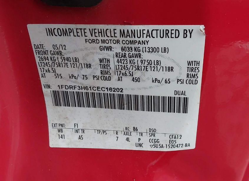 Photo 8 of 2012 Ford F-350 CHASSIS XL (VIN 1FDRF3H61CEC16202)