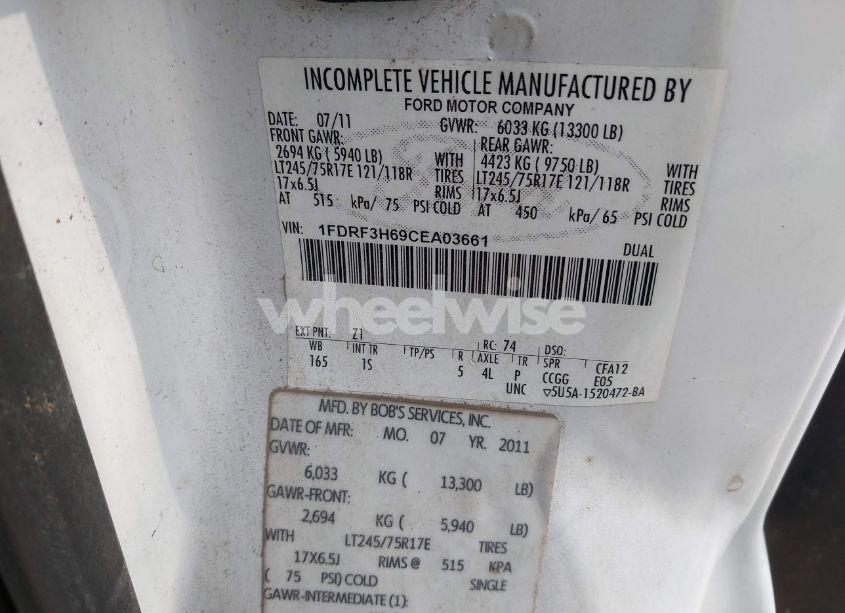 Photo 8 of 2012 Ford F-350 CHASSIS XL (VIN 1FDRF3H69CEA03661)