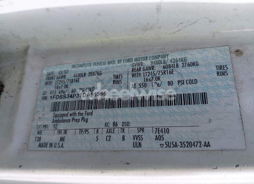 Photo 9 of 2007 Ford E-350 SUPER DUTY COMMERCIAL/RECREATIONAL (VIN 1FDSS34P37DA91565)