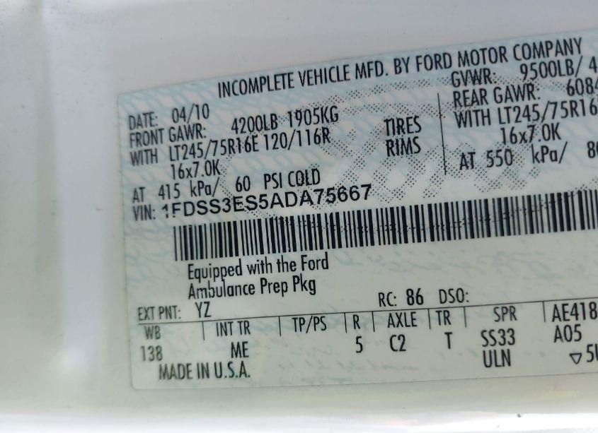 Photo 9 of 2010 Ford E-350 SUPER DUTY COMMERCIAL (VIN 1FDSS3ES5ADA75667)
