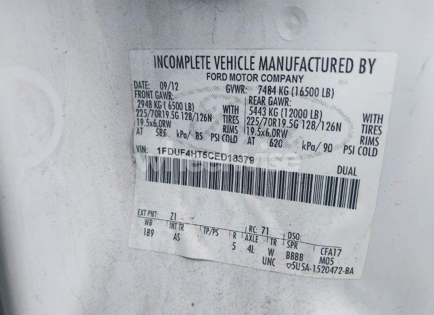 Photo 8 of 2012 Ford F-450 CHASSIS XL (VIN 1FDUF4HT5CED18379)