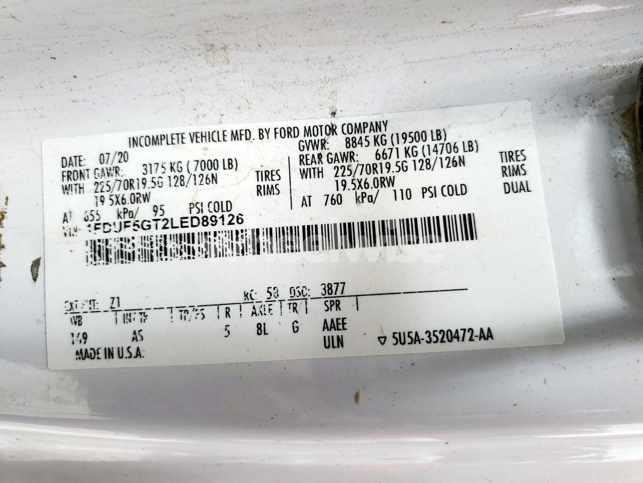 Photo 12 of 2020 FORD F550 SUPER DUTY (VIN 1FDUF5GT2LED89126)