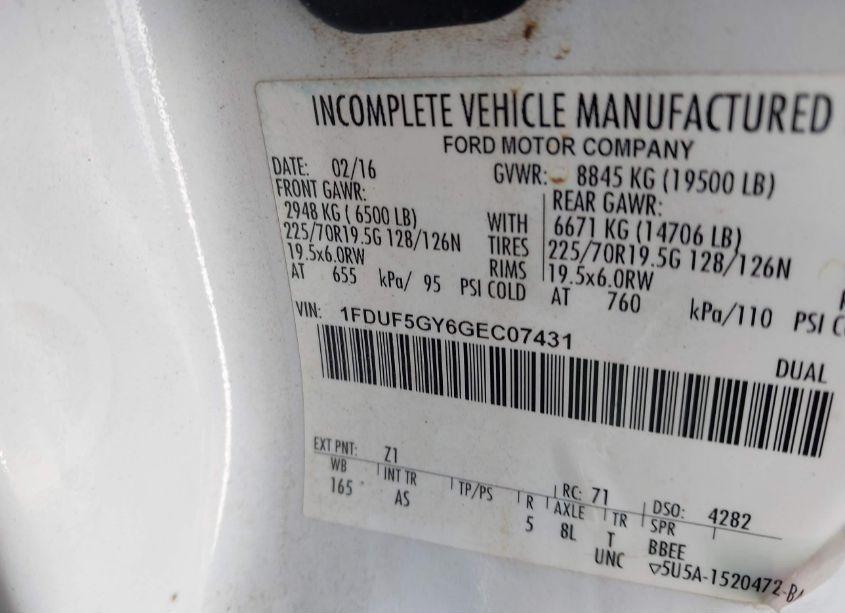 Photo 8 of 2016 Ford F-550 CHASSIS XL (VIN 1FDUF5GY6GEC07431)