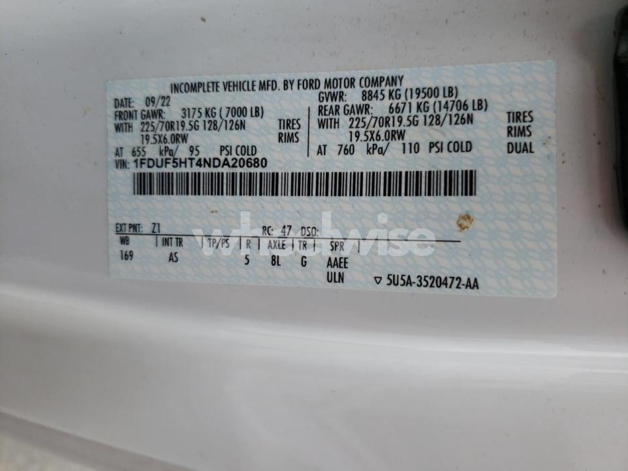 Photo 13 of 2022 FORD F550 SUPER DUTY (VIN 1FDUF5HT4NDA20680)