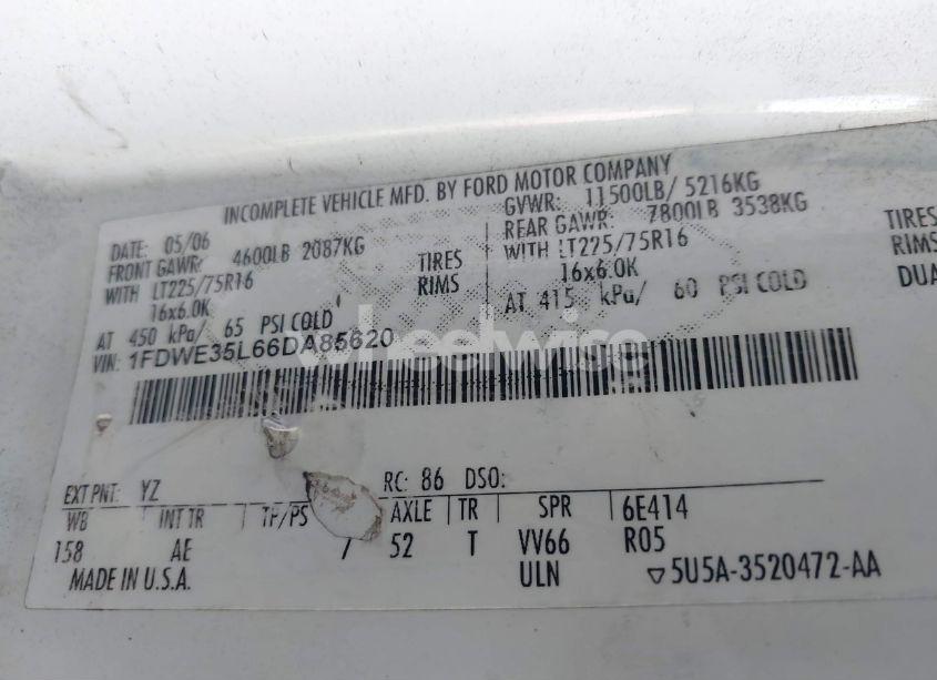 Photo 9 of 2006 Ford E-350 CUTAWAY (VIN 1FDWE35L66DA85620)