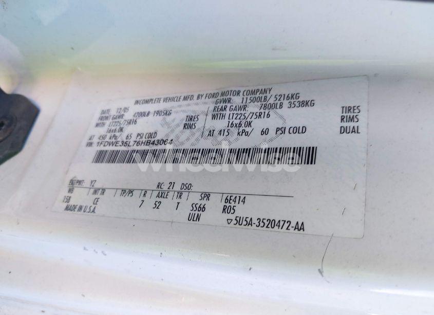 Photo 9 of 2006 Ford E-350 CUTAWAY (VIN 1FDWE35L76HB43064)