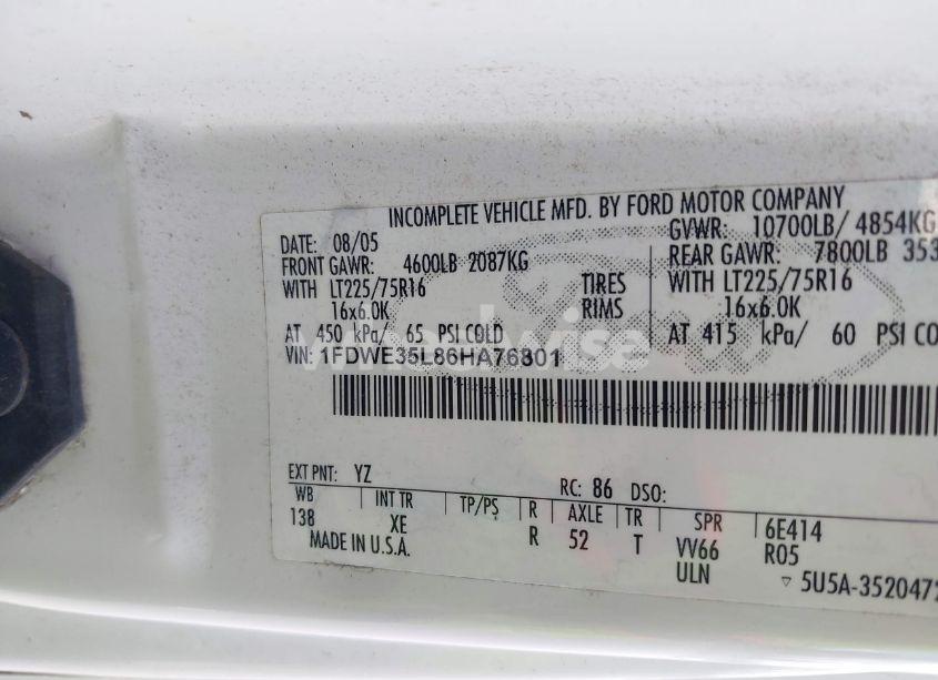 Photo 8 of 2006 Ford E-350 CUTAWAY (VIN 1FDWE35L86HA76801)