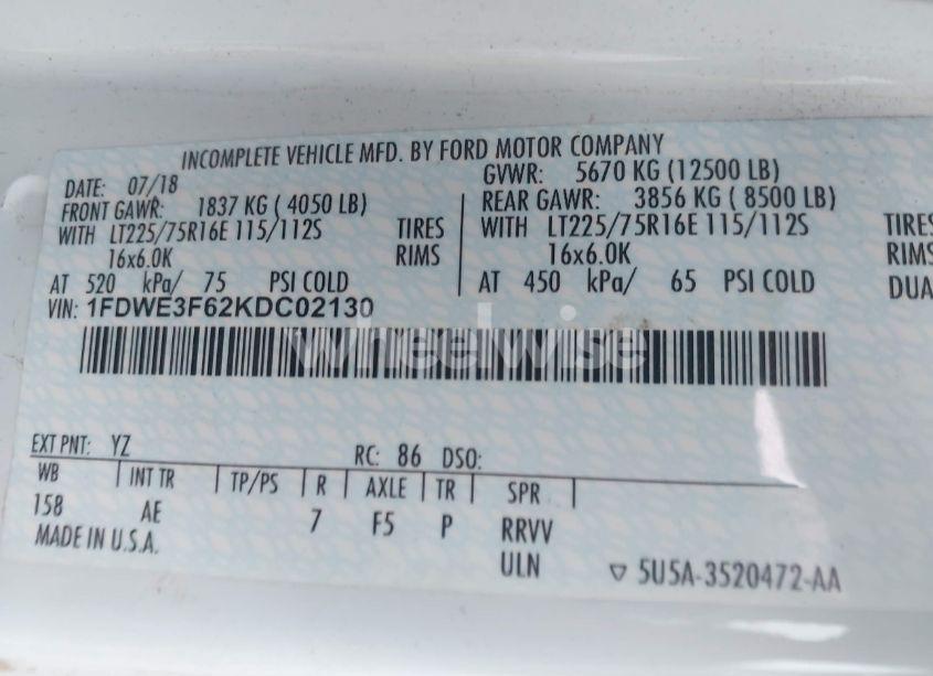 Photo 9 of 2019 Ford E-350 CUTAWAY (VIN 1FDWE3F62KDC02130)