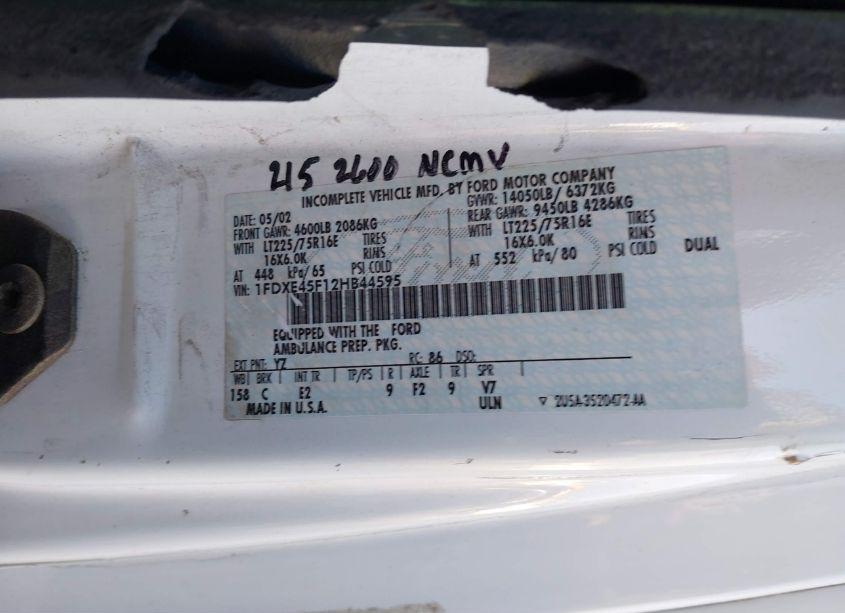 Photo 8 of 2002 Ford E-450 CUTAWAY STANDARD (VIN 1FDXE45F12HB44595)