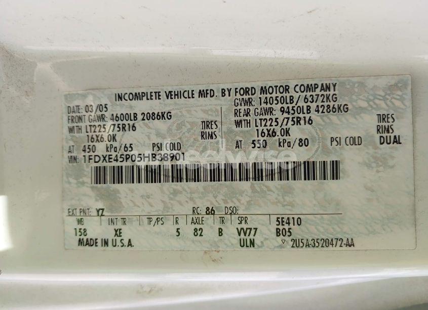 Photo 8 of 2005 Ford Bus E-450 CUTAWAY (VIN 1FDXE45P05HB38901)