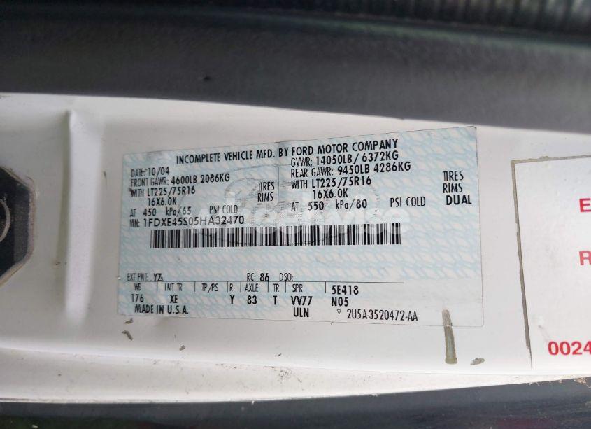 Photo 8 of 2005 Ford E-450 CUTAWAY STANDARD (VIN 1FDXE45S05HA32470)