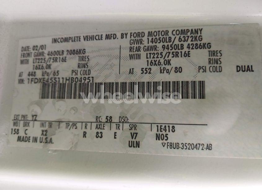 Photo 8 of 2001 Ford E-450 CUTAWAY STANDARD (VIN 1FDXE45S11HB04951)