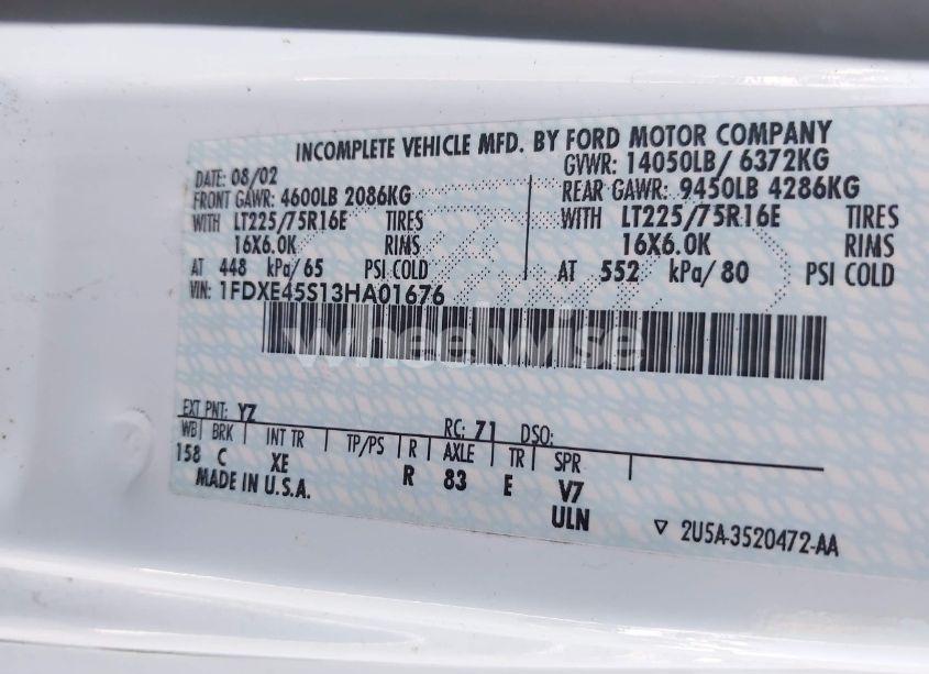 Photo 8 of 2003 Ford E-450 CUTAWAY STANDARD (VIN 1FDXE45S13HA01676)