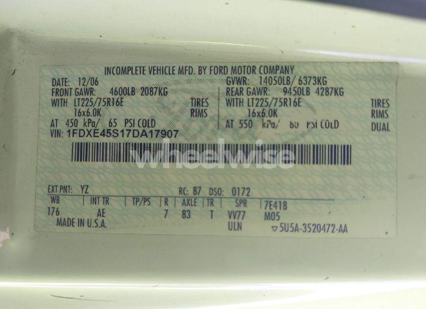 Photo 8 of 2007 Ford E-450 CUTAWAY (VIN 1FDXE45S17DA17907)