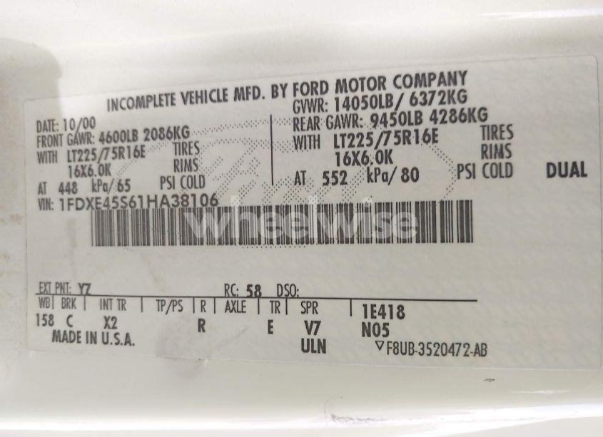 Photo 8 of 2001 Ford E-450 CUTAWAY STANDARD (VIN 1FDXE45S61HA38106)