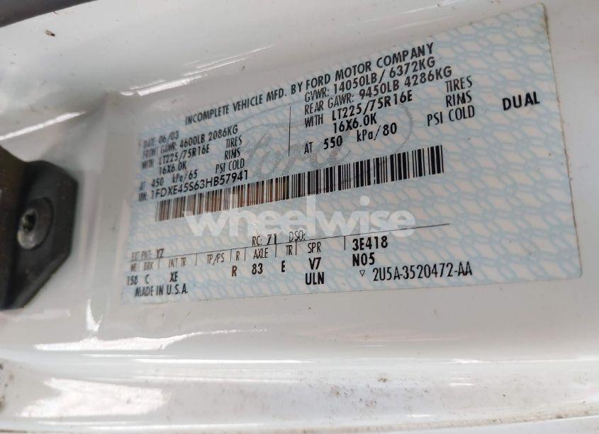 Photo 8 of 2003 Ford E-450 CUTAWAY STANDARD (VIN 1FDXE45S63HB57941)