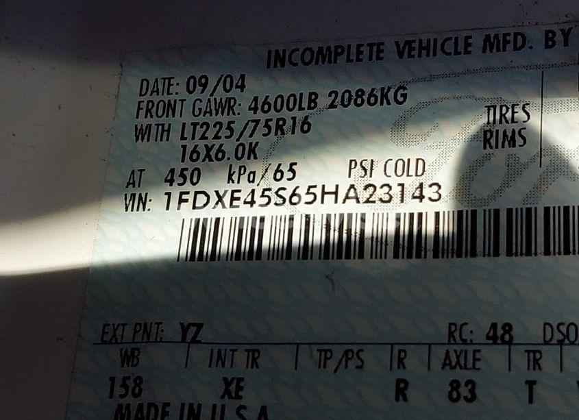 Photo 8 of 2005 Ford E-450 CUTAWAY (VIN 1FDXE45S65HA23143)