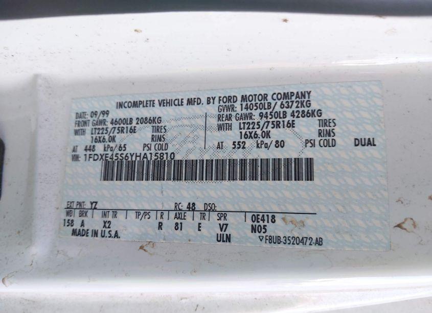 Photo 9 of 2000 Ford E-450 CUTAWAY STANDARD (VIN 1FDXE45S6YHA15810)