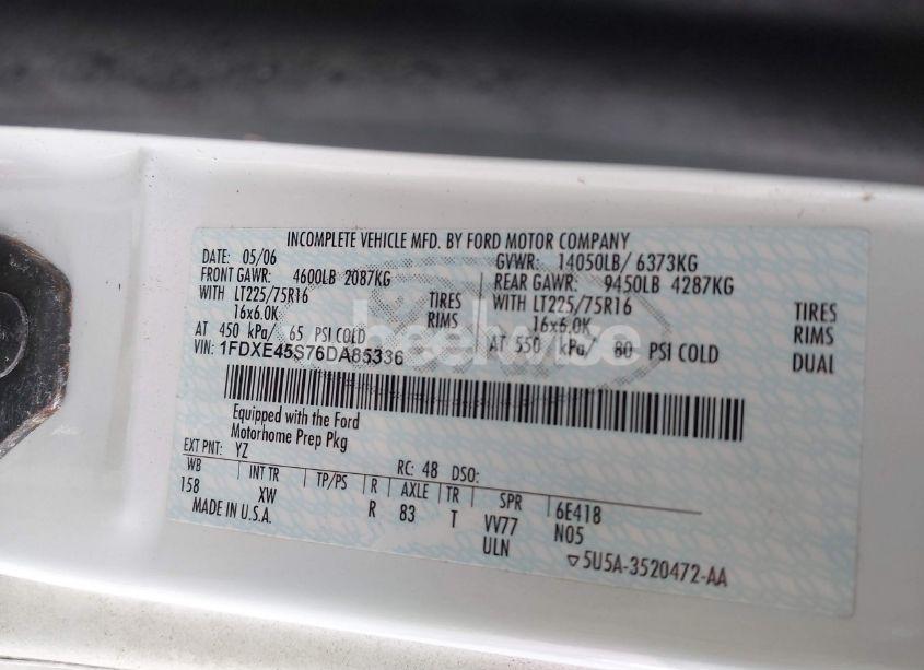 Photo 8 of 2006 Ford Econoline E450 SUPER DUTY CUTWY VAN (VIN 1FDXE45S76DA85336)