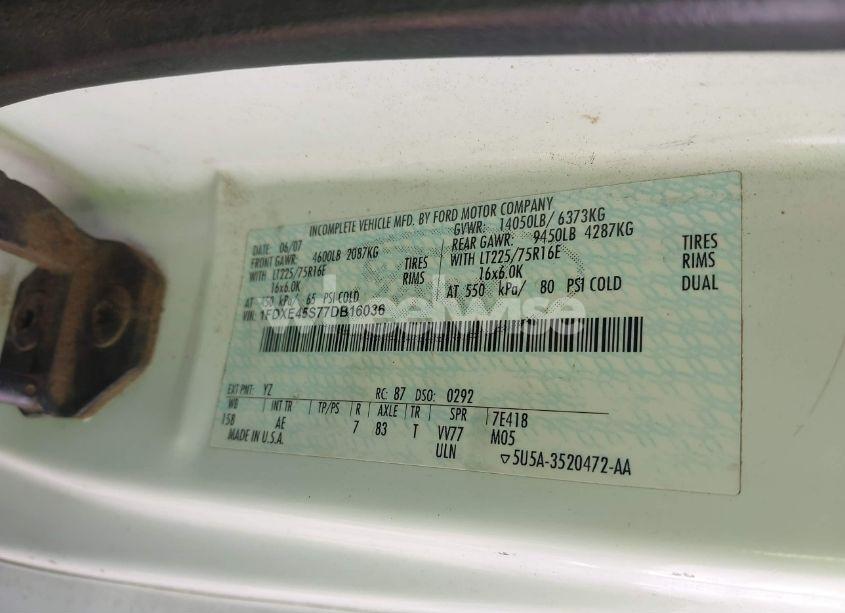 Photo 8 of 2007 Ford E-450 CUTAWAY (VIN 1FDXE45S77DB16036)
