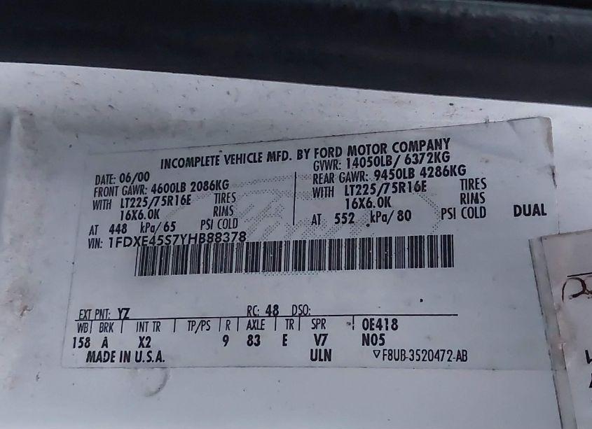 Photo 9 of 2000 Ford E-450 CUTAWAY STANDARD (VIN 1FDXE45S7YHB88378)