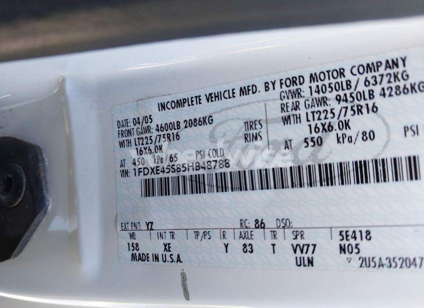 Photo 8 of 2005 Ford E-450 CUTAWAY STANDARD (VIN 1FDXE45S85HB48788)