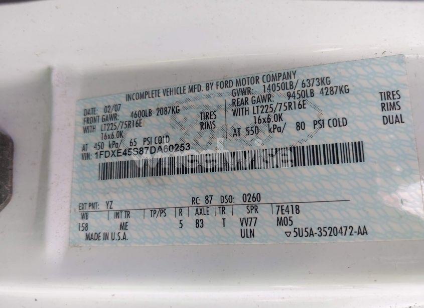 Photo 8 of 2007 Ford E-450 CUTAWAY (VIN 1FDXE45S87DA60253)