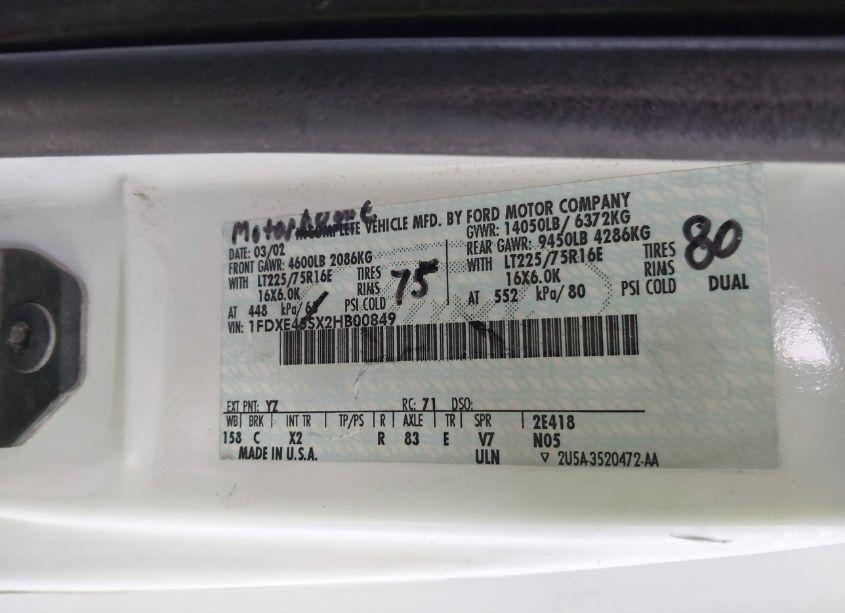 Photo 8 of 2002 Ford E-450 CUTAWAY STANDARD (VIN 1FDXE45SX2HB00849)