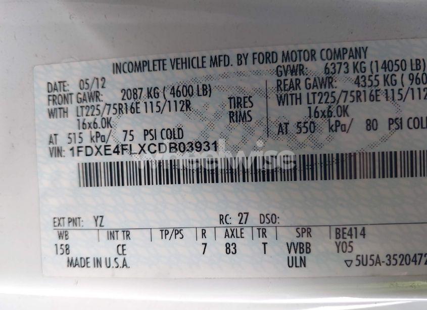 Photo 8 of 2012 Ford E-450 CUTAWAY (VIN 1FDXE4FLXCDB03931)