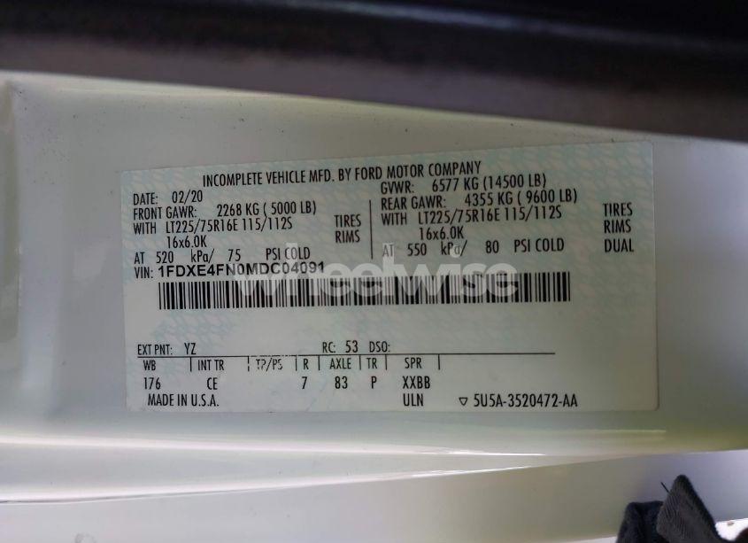 Photo 8 of 2021 Ford E-450 CUTAWAY (VIN 1FDXE4FN0MDC04091)