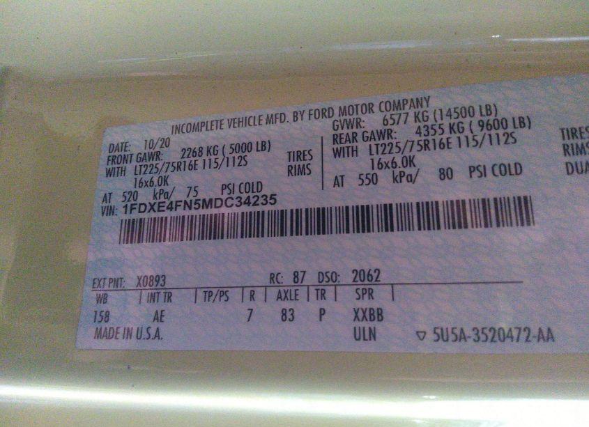 Photo 8 of 2021 Ford E-450 CUTAWAY (VIN 1FDXE4FN5MDC34235)