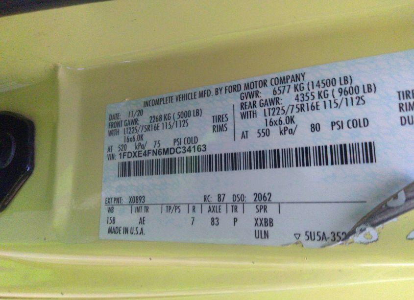 Photo 8 of 2021 Ford E-450 CUTAWAY (VIN 1FDXE4FN6MDC34163)