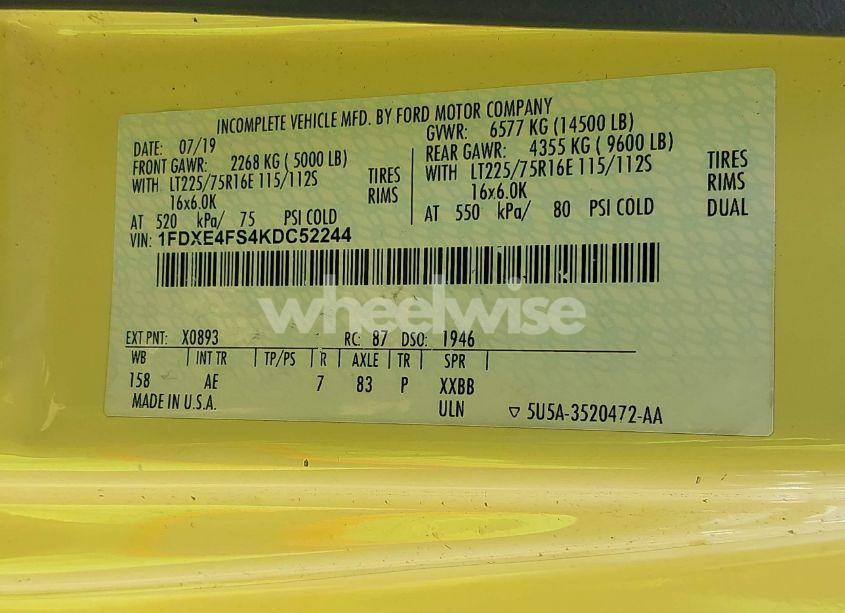 Photo 8 of 2019 Ford E-450 CUTAWAY (VIN 1FDXE4FS4KDC52244)