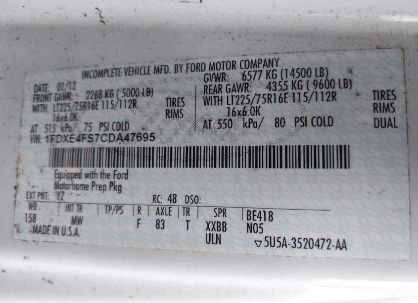 Photo 9 of 2012 Ford E-450 CUTAWAY (VIN 1FDXE4FS7CDA47695)