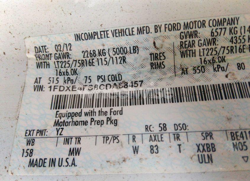 Photo 8 of 2012 Ford E-450 CUTAWAY (VIN 1FDXE4FS8CDA68457)