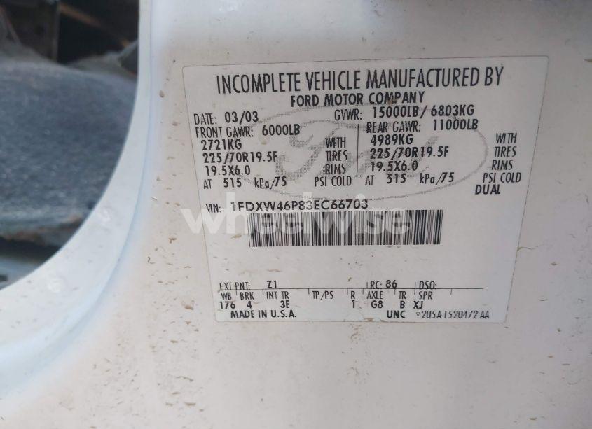 Photo 9 of 2003 Ford F-450 CHASSIS LARIAT/XL/XLT (VIN 1FDXW46P83EC66703)