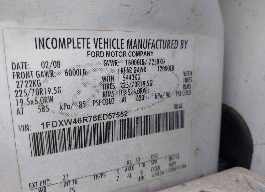 Photo 9 of 2008 Ford F-450 CHASSIS LARIAT/XL/XLT (VIN 1FDXW46R78ED57552)