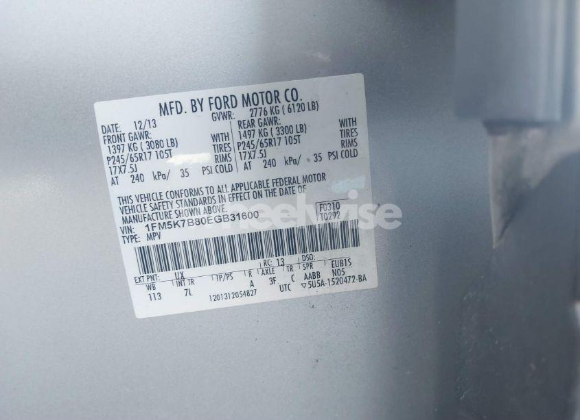 Photo 9 of 2014 Ford Explorer (VIN 1FM5K7B80EGB31600)