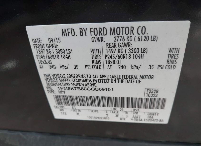 Photo 9 of 2016 Ford Explorer (VIN 1FM5K7B80GGB09101)