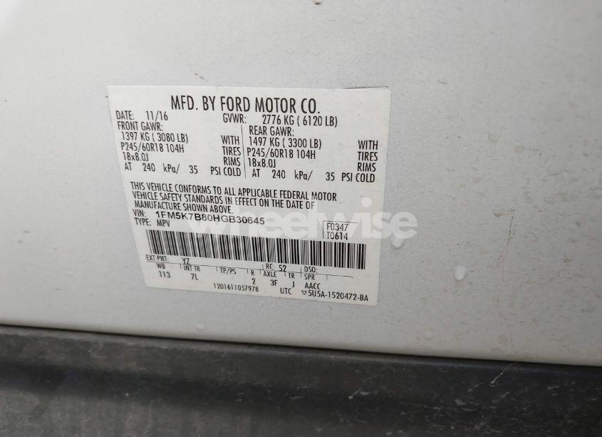 Photo 9 of 2017 Ford Explorer (VIN 1FM5K7B80HGB30645)