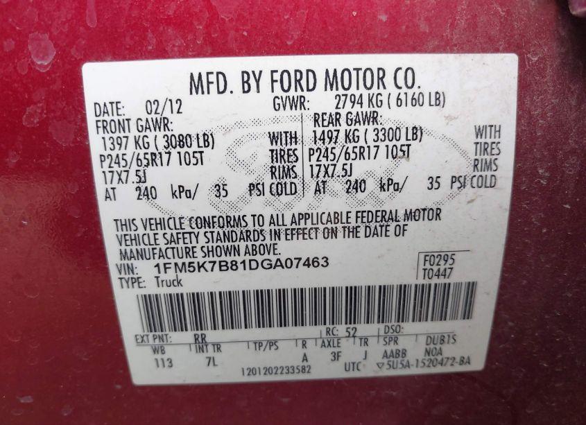 Photo 9 of 2013 Ford Explorer (VIN 1FM5K7B81DGA07463)