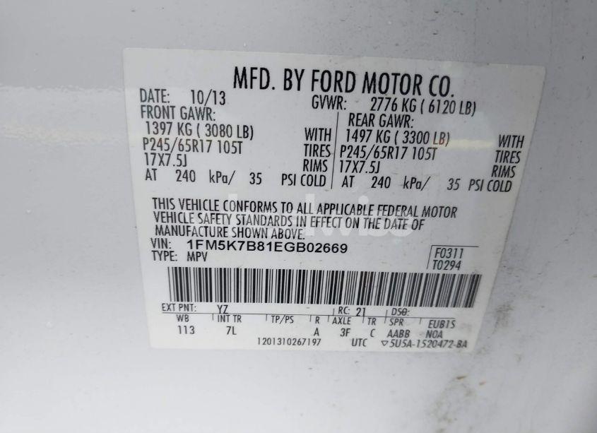 Photo 9 of 2014 Ford Explorer (VIN 1FM5K7B81EGB02669)