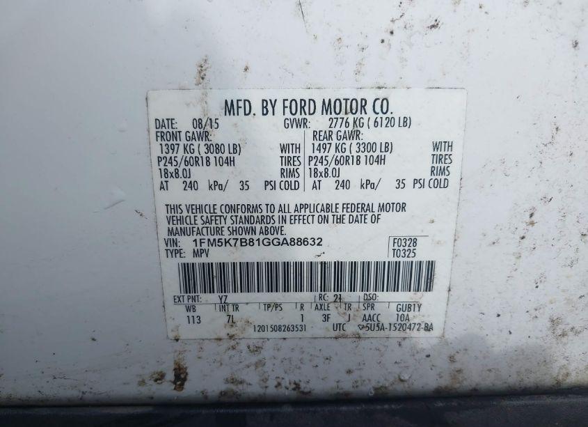 Photo 9 of 2016 Ford Explorer (VIN 1FM5K7B81GGA88632)