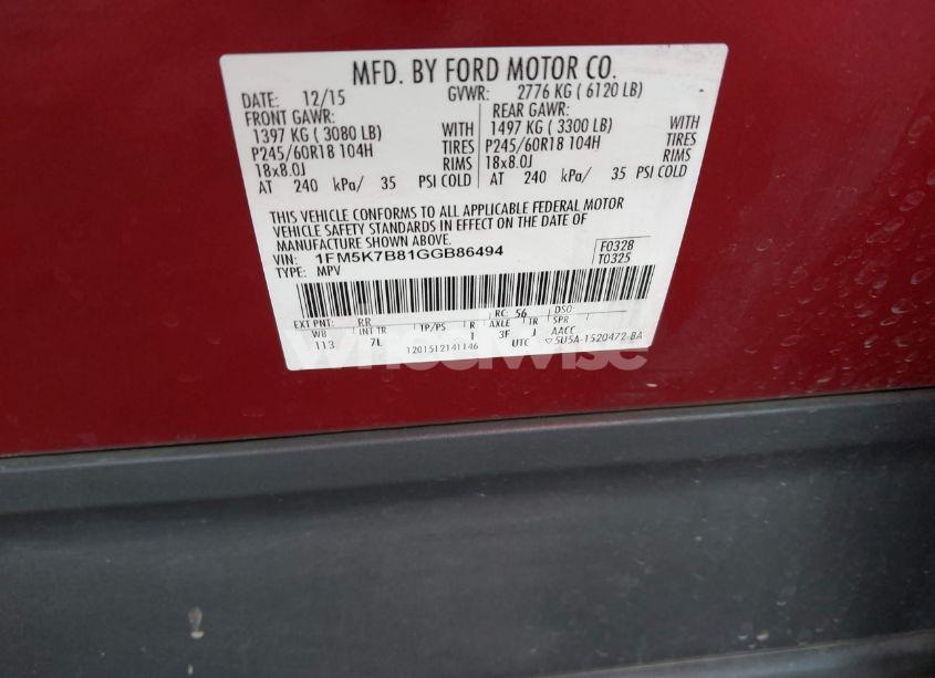 Photo 9 of 2016 Ford Explorer (VIN 1FM5K7B81GGB86494)