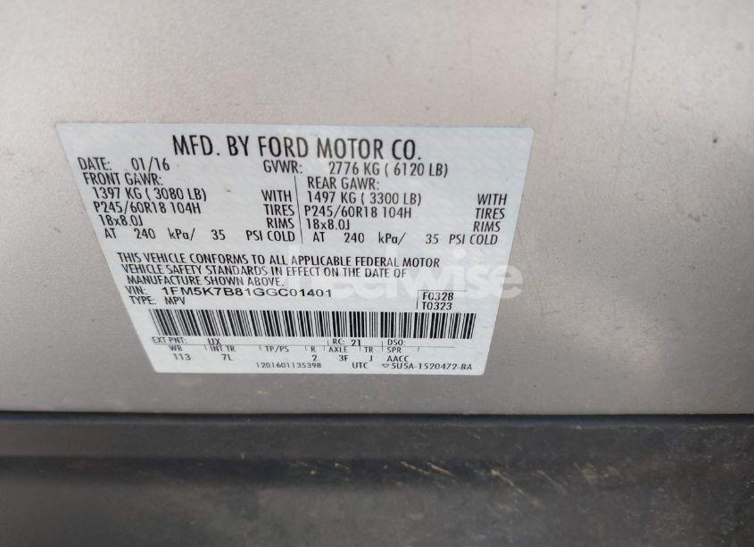 Photo 9 of 2016 Ford Explorer (VIN 1FM5K7B81GGC01401)