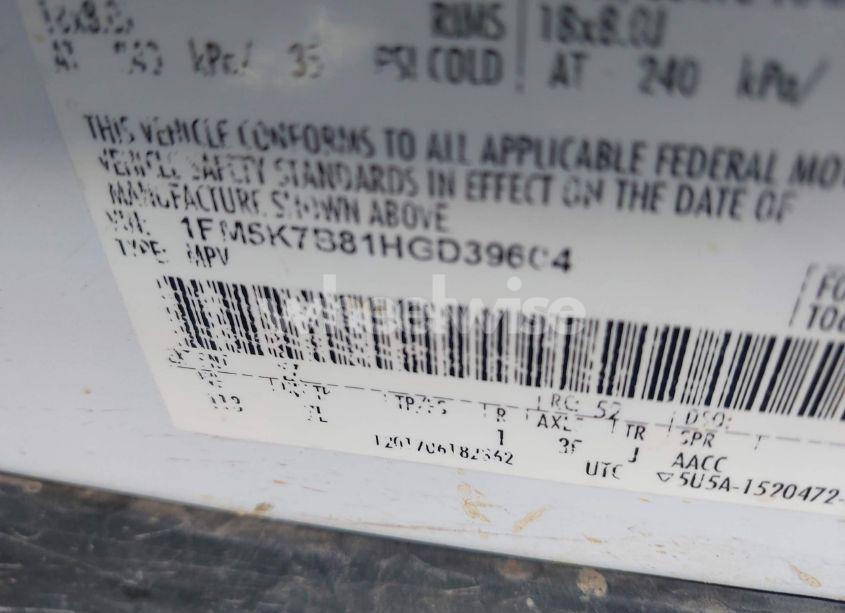 Photo 9 of 2017 Ford Explorer (VIN 1FM5K7B81HGD39604)