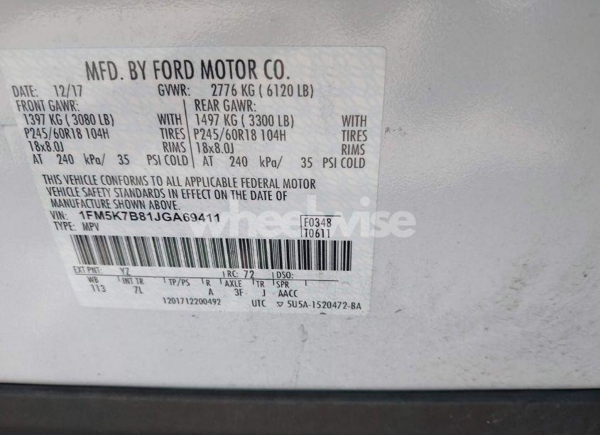 Photo 9 of 2018 Ford Explorer (VIN 1FM5K7B81JGA69411)