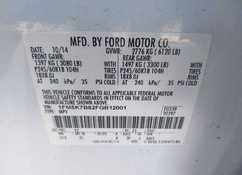 Photo 9 of 2015 Ford Explorer (VIN 1FM5K7B82FGB12001)