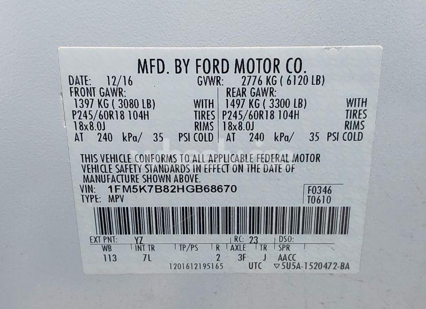 Photo 9 of 2017 Ford Explorer (VIN 1FM5K7B82HGB68670)