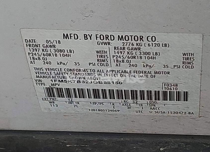 Photo 9 of 2018 Ford Explorer (VIN 1FM5K7B82JGB88150)